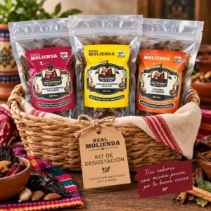 kit_de_degustacion_500g Kit de Degustación Real Molienda | Mole Picoso + Mole Dulce + Adobo Costeño | 3 × 500g
